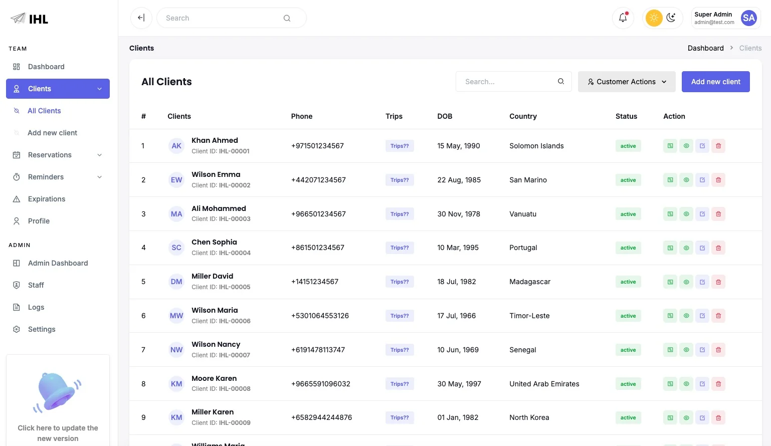 IHL Reservations application screen 3